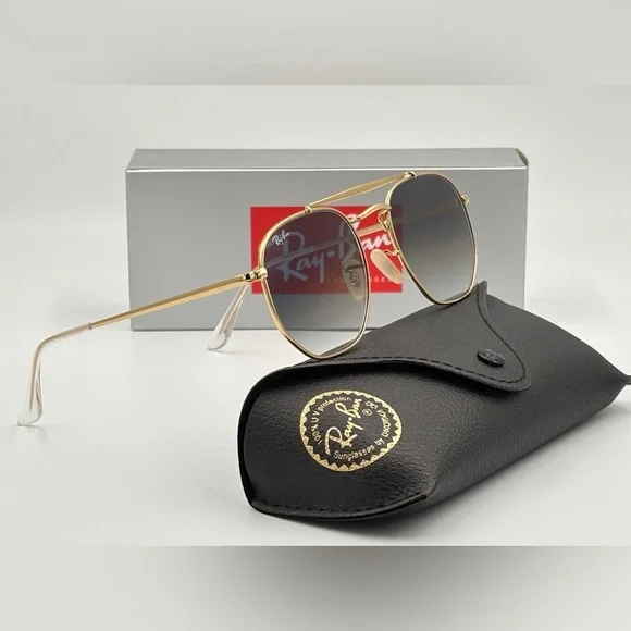 Ray-Ban Sunglasses Marshal II RB3648 Aviator Gold Hexagon Frame Light Blue 360 - Picture 8 of 15